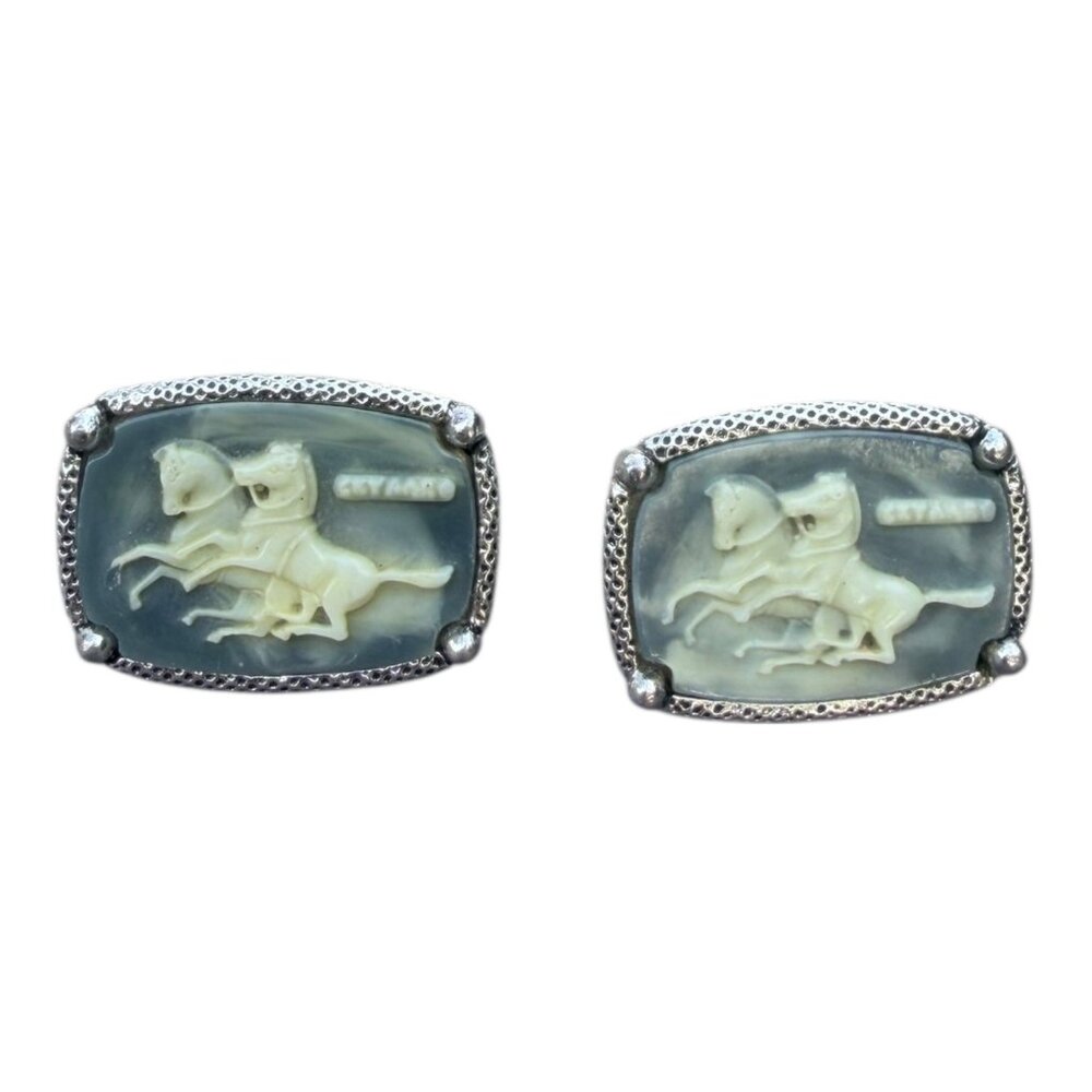 Vintage Sterling Silver Cufflinks With Horse Motif By CYARD - Picture 2 of 8